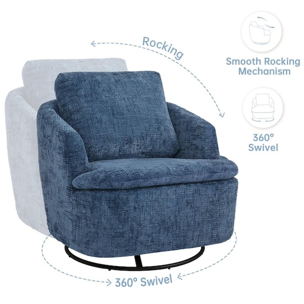 Arthur 35 in. Navy Fabric Upholstered Swivel Glider Arm Chair with Metal Base Swivel Accent Chair (Set of 1)