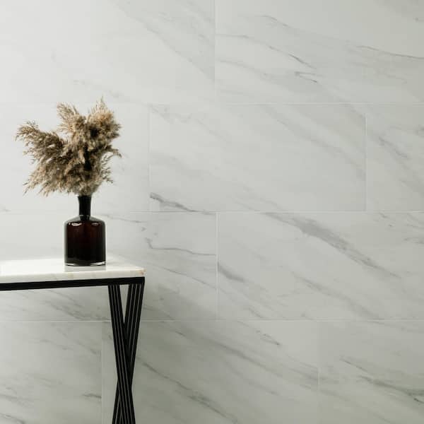 Kolasus White 12 in. x 24 in. Matte Porcelain Stone Look Floor and Wall Tile (16 sq. ft./Case)