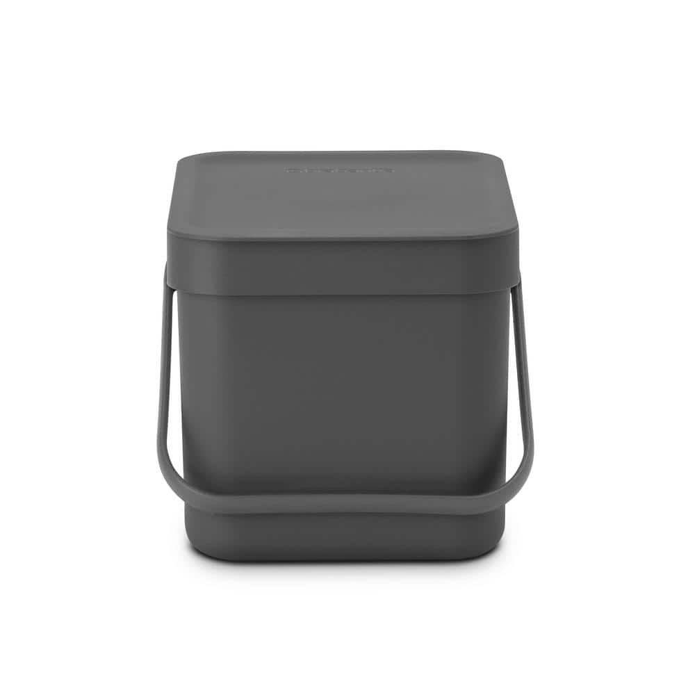 Gray Polypropylene 1.6 Gallon Kitchen Recycling Bin with Handle