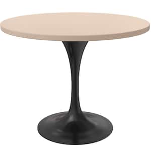 Verve Modern Dining Table with a 36 in. Round MDF Tabletop and Black Steel Pedestal Base 4-Seater, Light Natural
