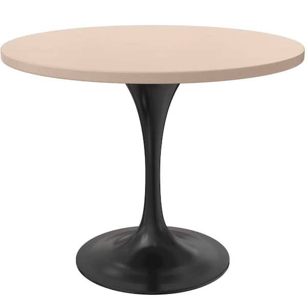 Leisuremod Verve Modern Dining Table with a 36 in. Round MDF Tabletop and Black Steel Pedestal Base, Light Natural