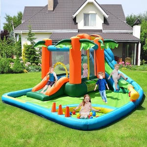 Multi-Color Inflatable Bounce House Kids Water Splash Pool Dual Slide Jumping Castle with Bag