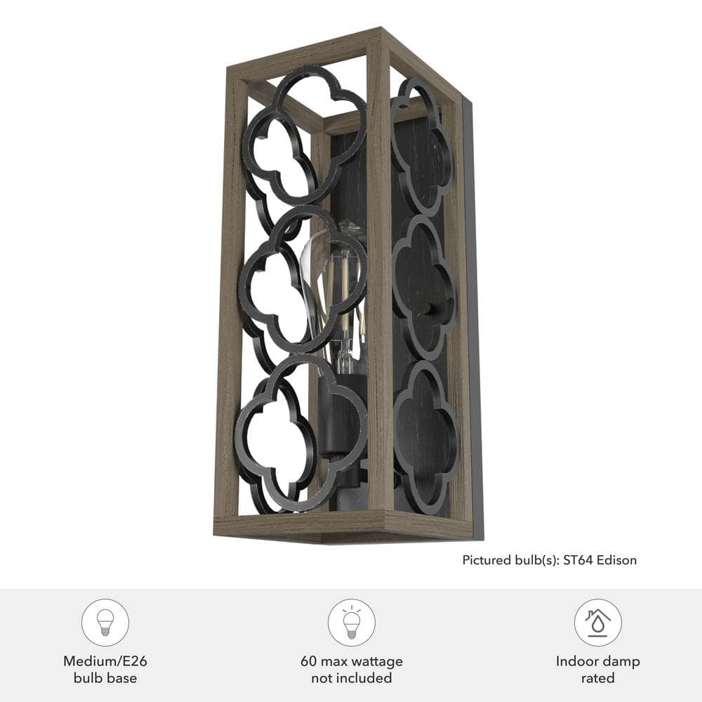 Gablecrest Black and Oak Iron Outdoor Wall Sconce