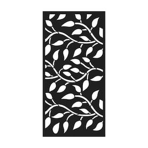 Leaf 3 ft. x 6 ft. Powder Coated Steel Decorative Screen Panel in Black with 6-Screws