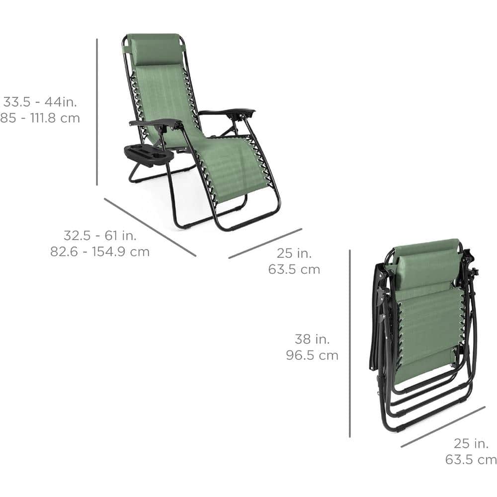 Sage Green Steel Zero Gravity Outdoor Lounge Chairs with Cup Holders