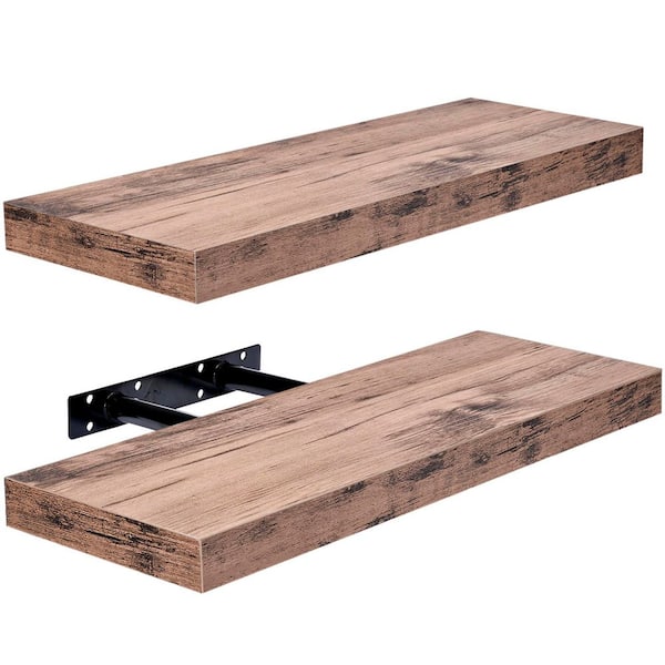 5.5 in. x 16 in. x 1.5 in. Classic Maple Wood Decorative Wall Shelves with Brackets (2-Pack)