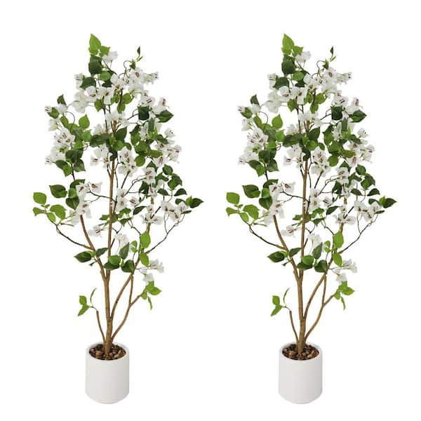 4FT 2pcs Artificial Trees Indoor,Faux Fake Tree Flower Potted,Artificial Plants for Home Office Wedding Party，White