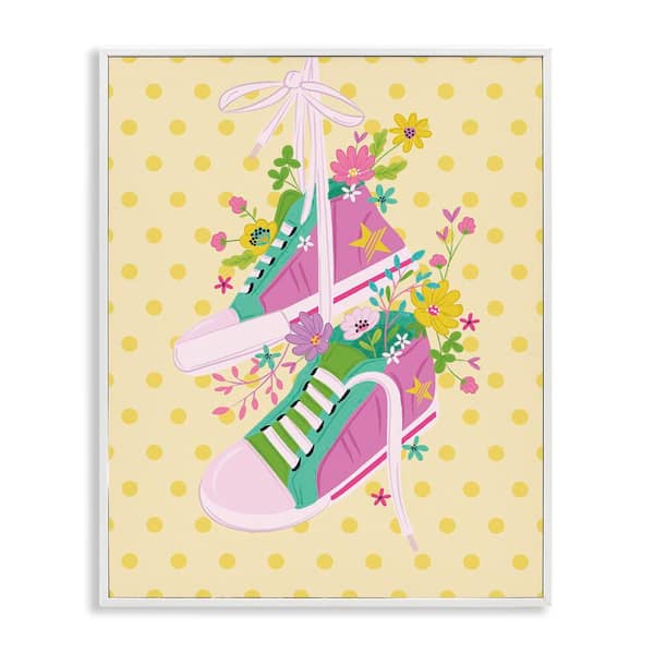 Preppy Floral Sneakers by Lisa Perry Whitebutton White Framed Abstract Giclee Art Print 30 in. x 24 in.