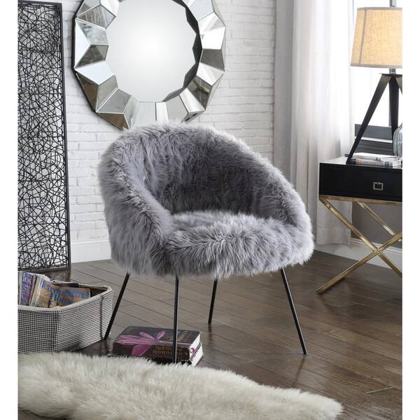 HomeRoots Amelia 31.5 in. Gray and Black Faux Fur Arm Chair 2000533845 The Home Depot