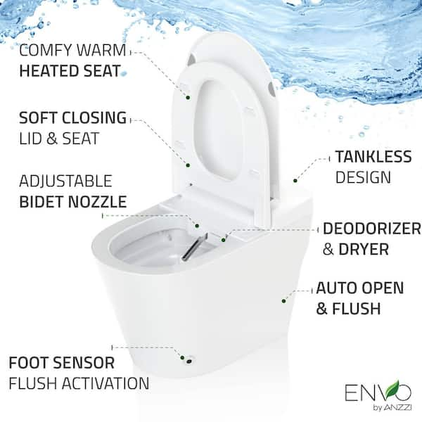 ENVO Echo Elongated 1.28 GPF Smart Bidet Toilet in White with Auto Open, Auto Close, Auto Flush, and Heated Seat