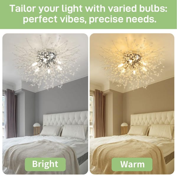 20 in. 6-Light Modern Silver Firework Crystal Flush Mount Ceiling Light Fixture