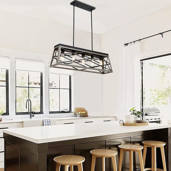 5-Light Kitchen Island Linear Pendant Chandelier with Anchor Grey Oak