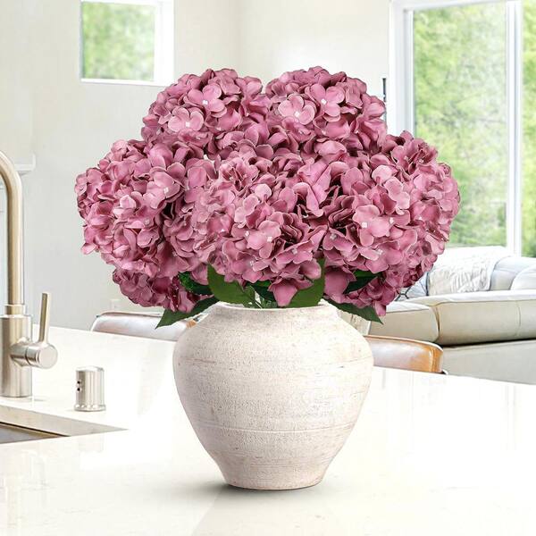 LIVING LUXURY 19 in. Deluxe Mauve Artificial Hydrangea Flower Stem