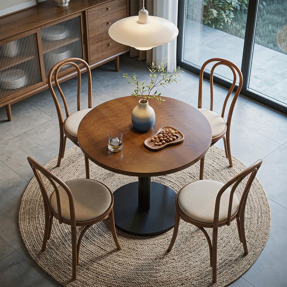 Roesler Brown Round Solid Wood 31.5 in. Pedestal Dining Table Seats 4 Modern Industrial Geometric Dining Room price history on PriceWatchPro