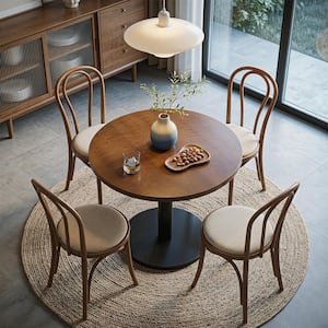 Roesler Brown Round Solid Wood 31.5 in. Pedestal Dining Table Seats 4 Modern Industrial Geometric Dining Room