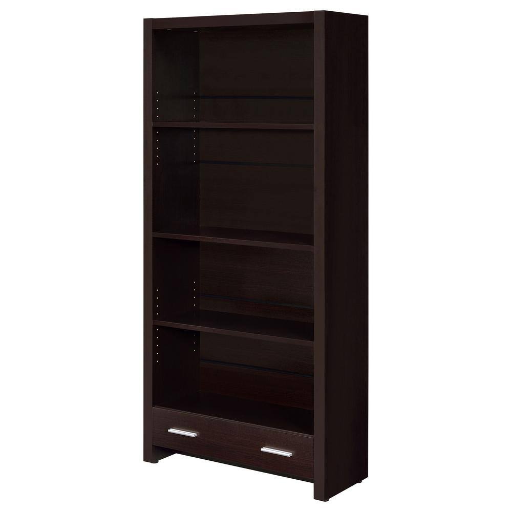Transitional Skylar 70.75" Cappuccino Wood Bookcase with Storage Drawer