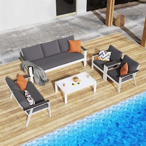 5-Piece Aluminum Patio Conversation Set with Coffee Table, Patio Furniture, Lounge Sofa Couch Set, Dark Grey Cushions
