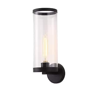 Kaiton 5.5 in. 1-Light Matte Black Modern Industrial Wall Sconce with Clear Glass Shade