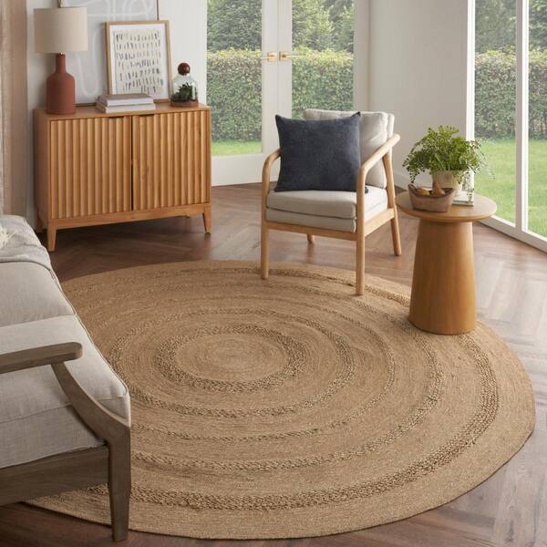Natural Seagrass Natural 8 ft. x 8 ft. Solid Contemporary Round Area Rug