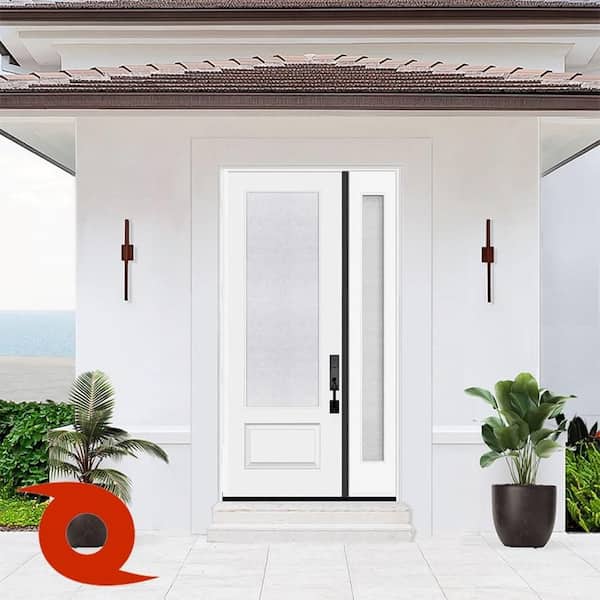 Palisade 53 in. x 96 in. 3/4L Microgranite Impact Glass LHIS Unfinished Fiberglass Prehung Front Door w/14 in. SL 6-9/16