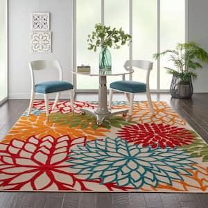 Weyland Floral Power Loom Blue/Orange Indoor/Outdoor Patio Rug