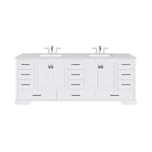 Storehouse 84 in. W x 22 in. D x 33 in. H Double Sink Freestanding Bath Vanity in White With White Carrara Quartz Top