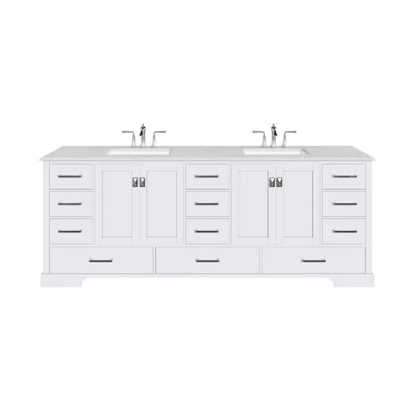 Storehouse 84 in. Double Sink White Bath Vanity with White Carrara Quartz Top (Assembled)