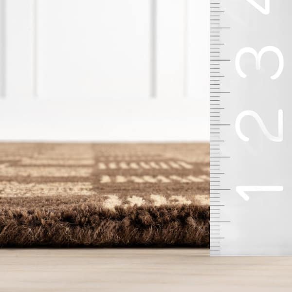 Quince Checkered2 ft. 6 in. x 8 ft. Wool Brown  Indoor/Outdoor Patio Runner Rug