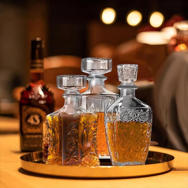 3-Pack 28 oz. Glass Whiskey Decanter, Tequila and Bourbon Unique Whiskey Bar and Party Decorations