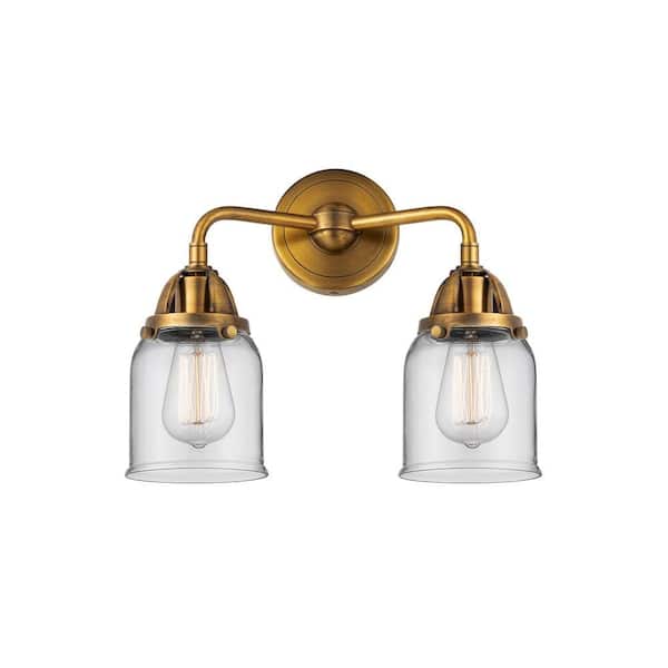 Bell 13 in. 2-Light Brushed Brass Vanity Light with Glass Shade