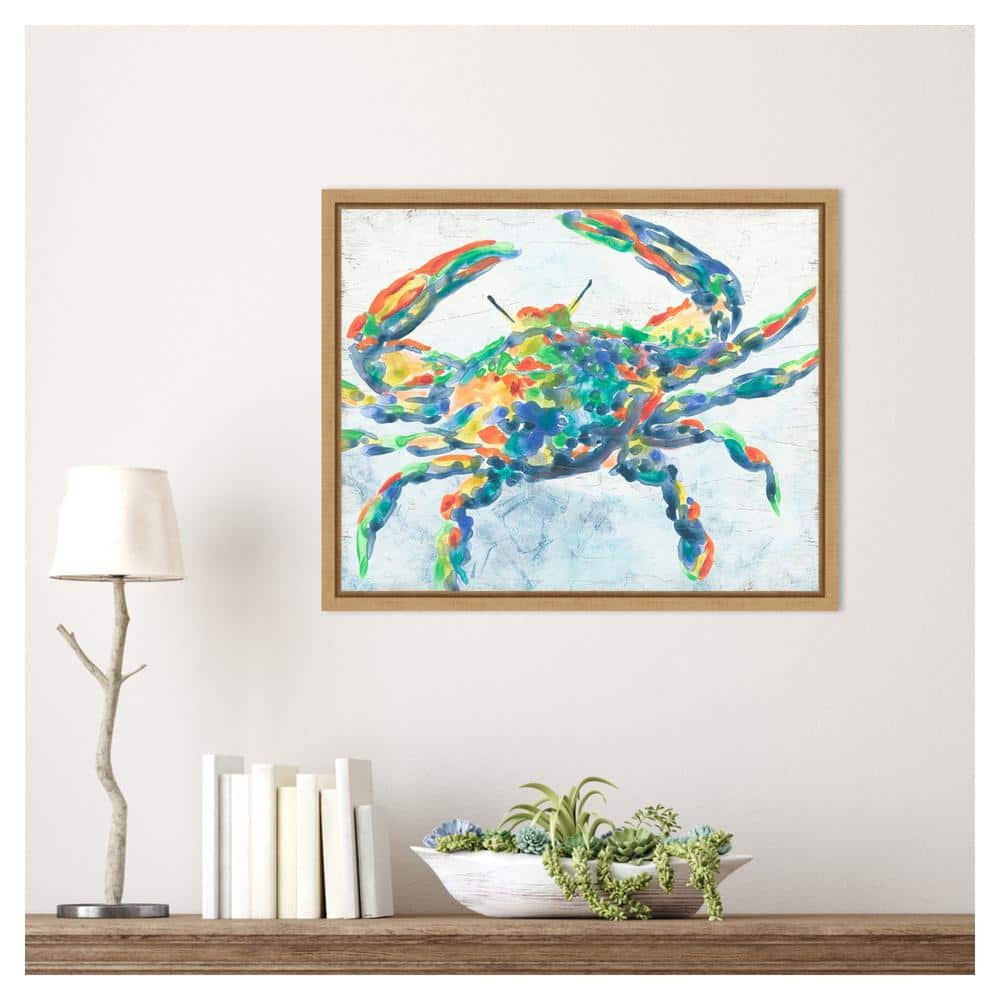 Rainbow Crab II Abstract Canvas Print with Maple Frame