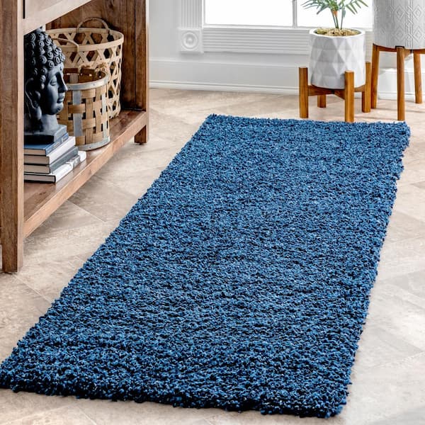 Marleen Plush Shag Navy 3 ft. x 10 ft. Runner Rug