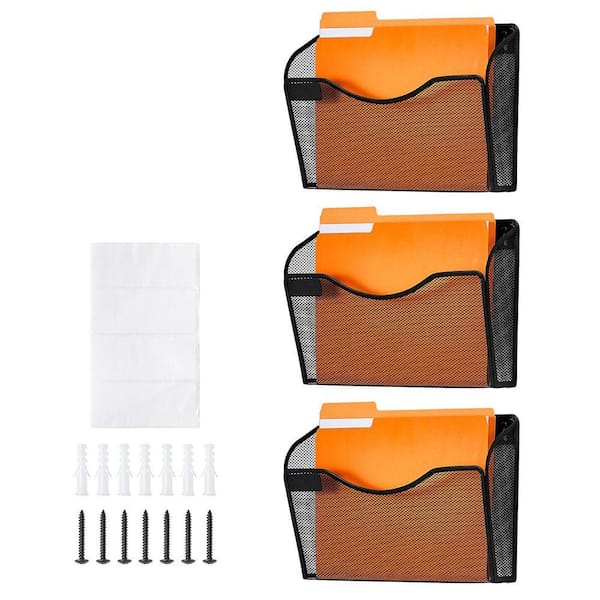 File Wall Rack, Mesh Wall File Holder Wall Mounted Metal Wall File Organizer Black 3.15 in. W x 8.66 in. H Freestanding