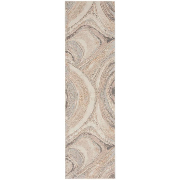 Inspire Me! Home Decor Brushstrokes Cream Grey 2 ft. x 8 ft. Brushstroke Contemporary Runner Area Rug