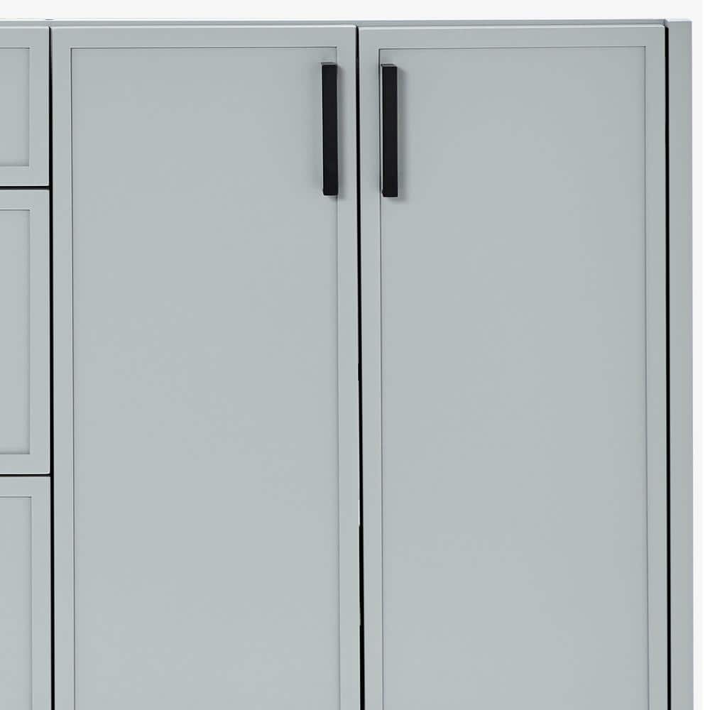 Gray Double Sink Freestanding Bathroom Vanity with Marble Top