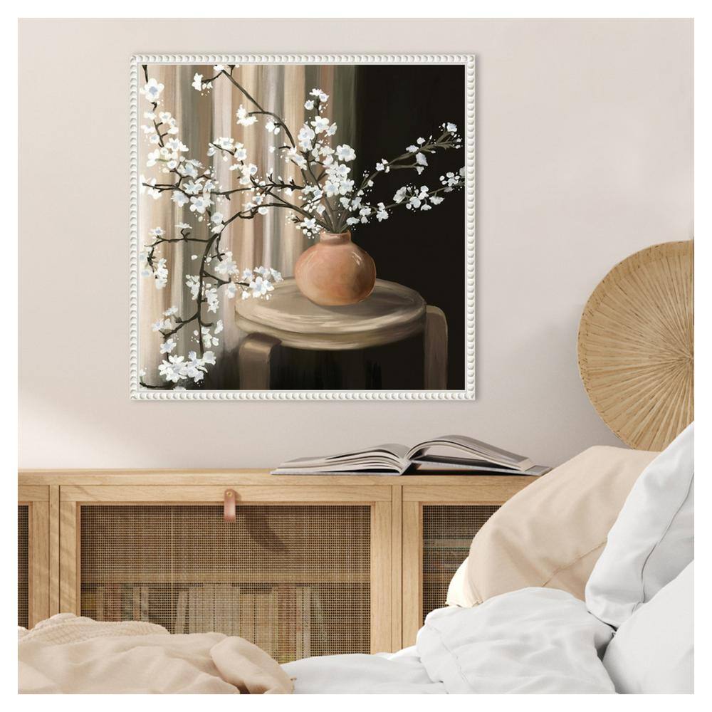 Elizabeth Medley White Blossoms Canvas Art with Beaded Frame