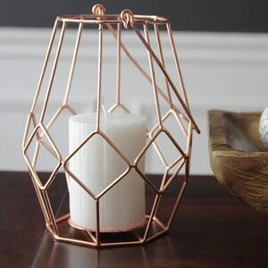 8 in. High x 5.5 in. Wide Copper Wire Candle Holder Lantern with Handle Perfect For Weddings, Events Parties Home Decor