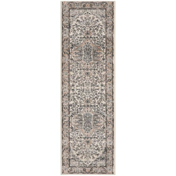 Concerto Ivory Grey 2 ft. x 6 ft. Center medallion Traditional Runner Area Rug