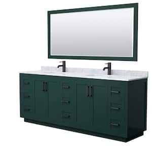Miranda 84 in. W x 22 in. D x 33.75 in. H Double Sink Bath Vanity in Green with White Carrara Marble Top and Mirror