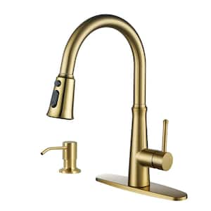 Single-Handle Pull Down Sprayer Kitchen Faucet Soap Dispenser Stainless Steel in Gold