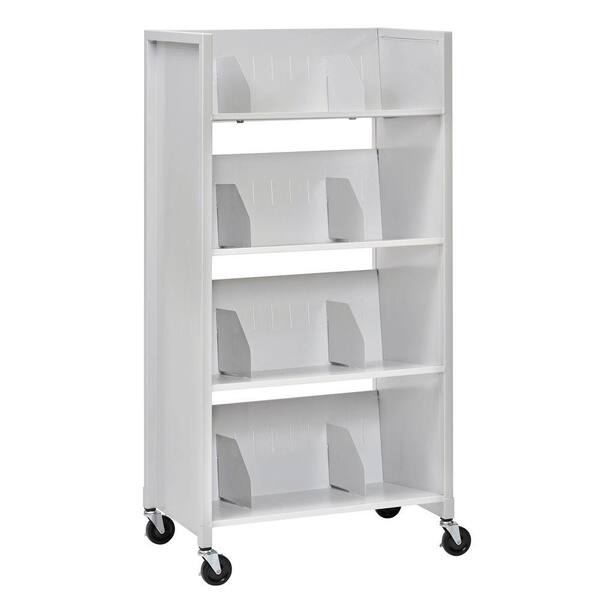 Buddy Products 50.37 in. Silver Metal 4-shelf Cart Bookcase with Locking