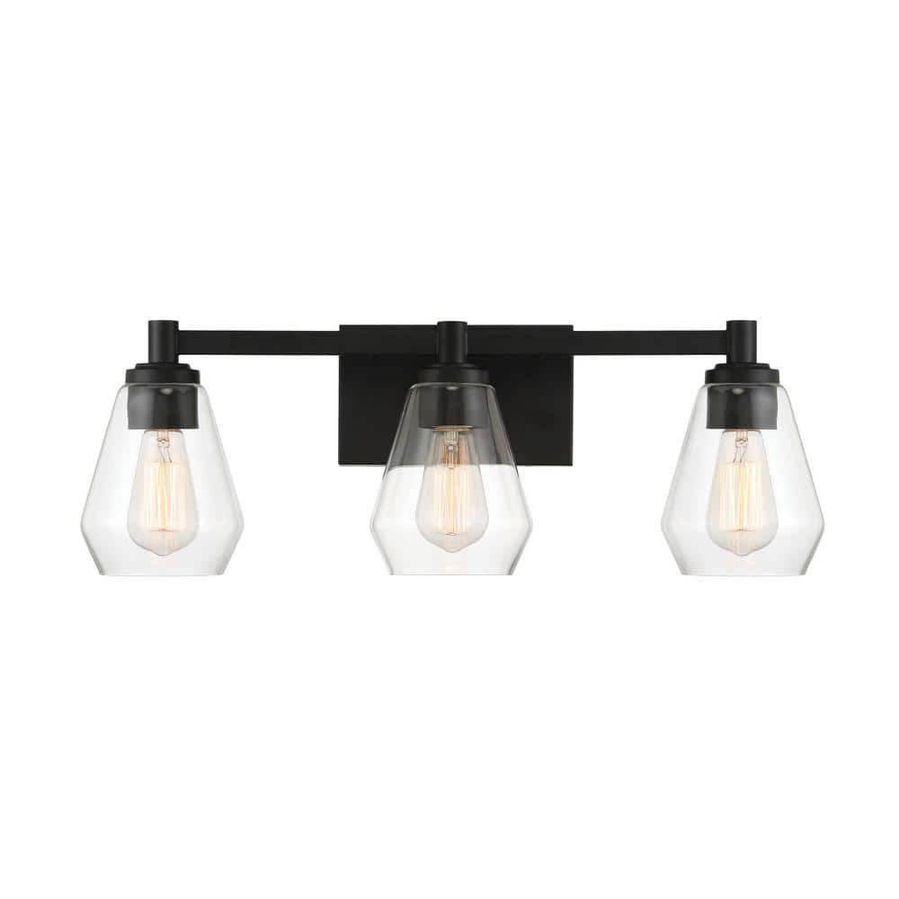 Minka Lavery Clarity 24 in. 3-Light Black Vanity Light with Clear Glass ...