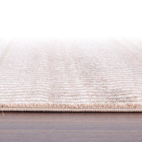Contemporary Beige 2 ft. x 7 ft. Minimalistic Stripe Lines Runner Rug