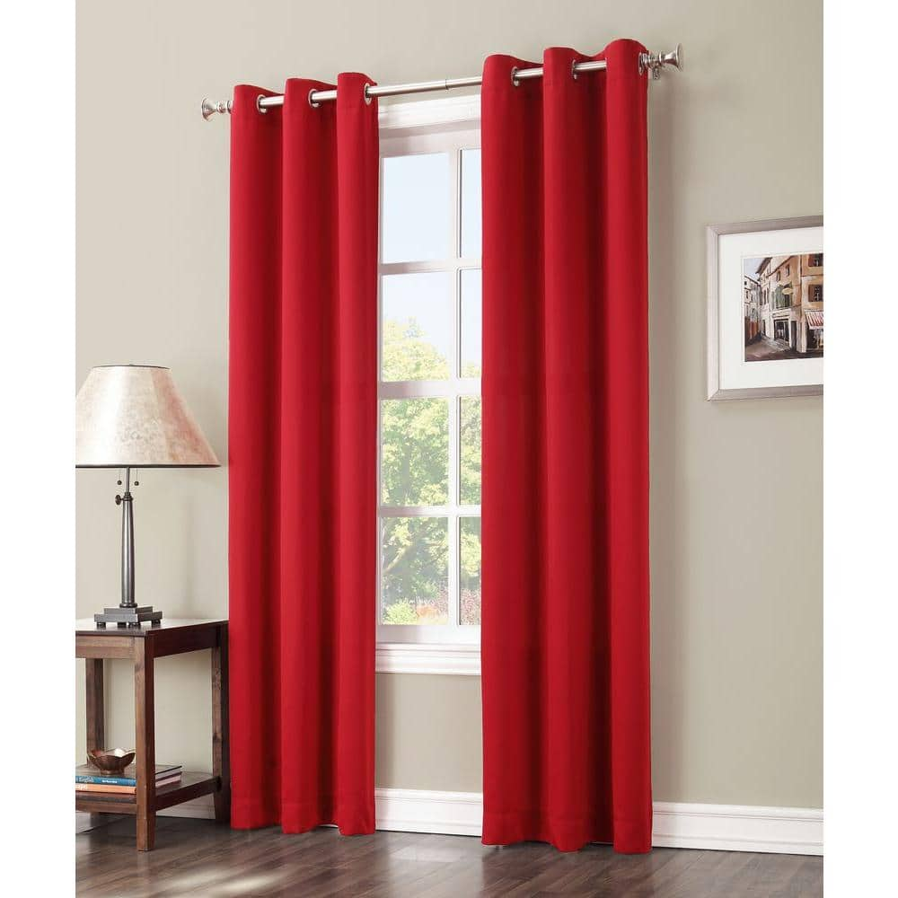 Sun Zero Red Woven Thermal Blackout Curtain 40 In W X 84 In L 48057 The Home Depot