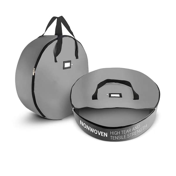 OSTO 30 in. Artificial Gray Nonwoven Christmas Wreath Storage Bag Holder 2-Pack
