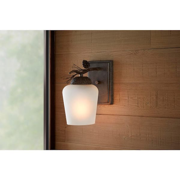 Spruce Lodge 1-Light Handmade Pinecone Wall Sconce with Frosted Glass Shade