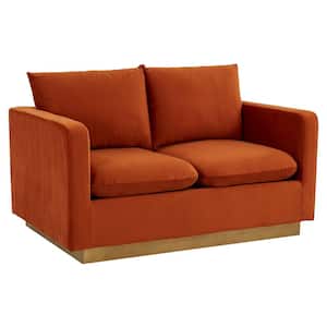 Nervo 55" Mid-Century Modern Upholstered Velvet 2-Seater Loveseat With Gold Frame in Orange Marmalade