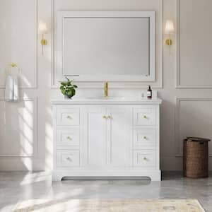 Avery 48 in. W x 22 in. D x 35 in. H Single Sink Bath Vanity in White with Carrara Cultured Marble Top and 46 in. Mirror