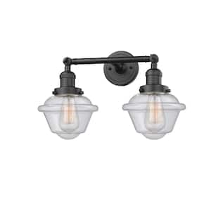 Oxford 17 in. 2-Light Oil Rubbed Bronze Vanity Light with Seedy Glass Shade