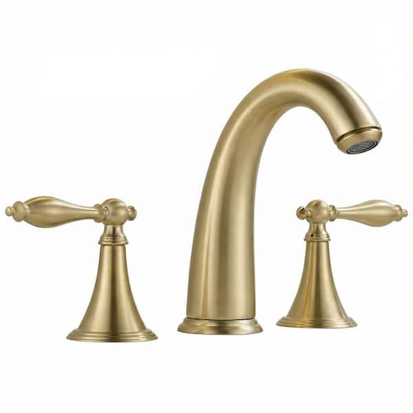 8 in. Widespread Double Handle Bathroom Faucet in Brushed Gold Easy to Install, Water Saving